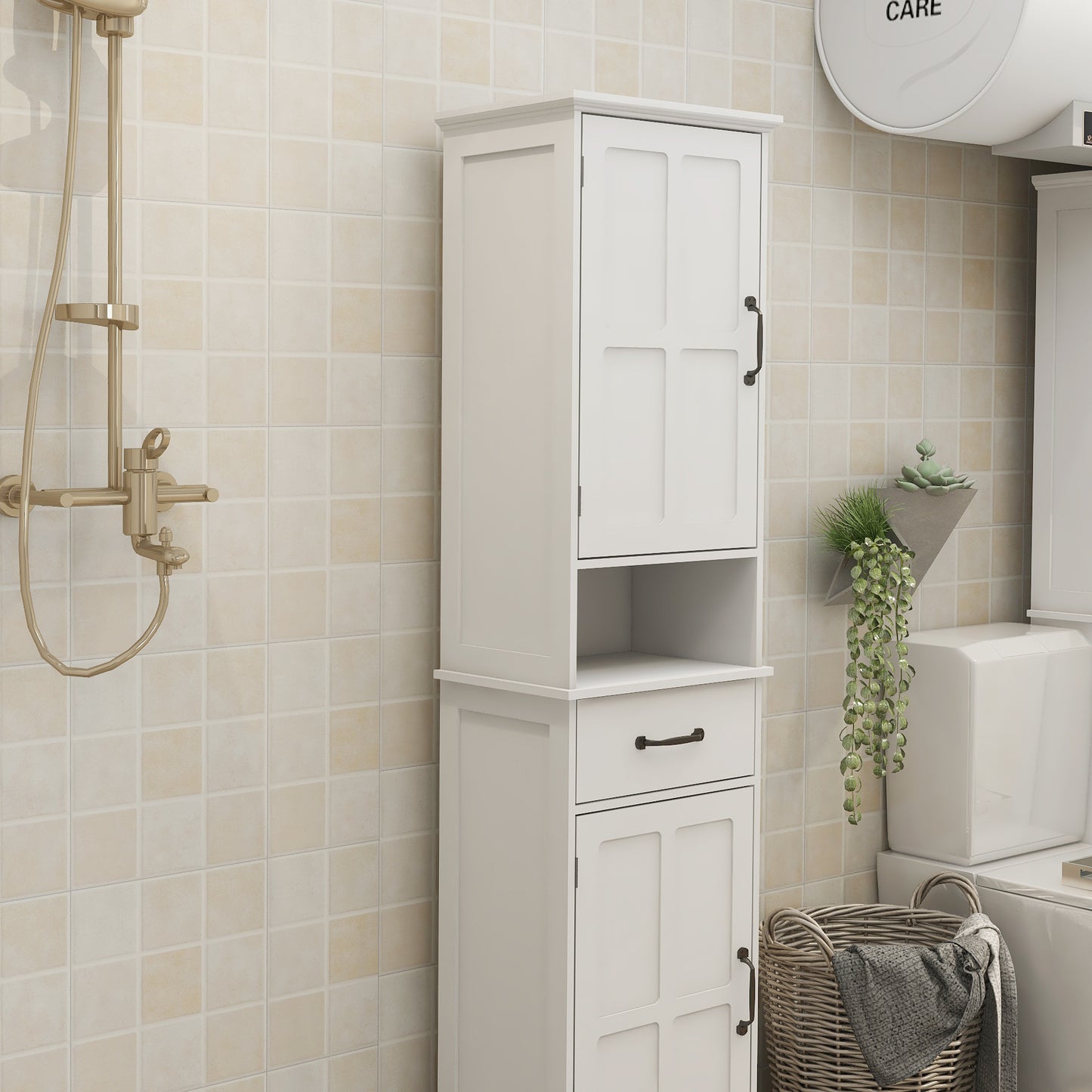 Narrow Slim Floor Standing Cabinet - 65'' Height, White