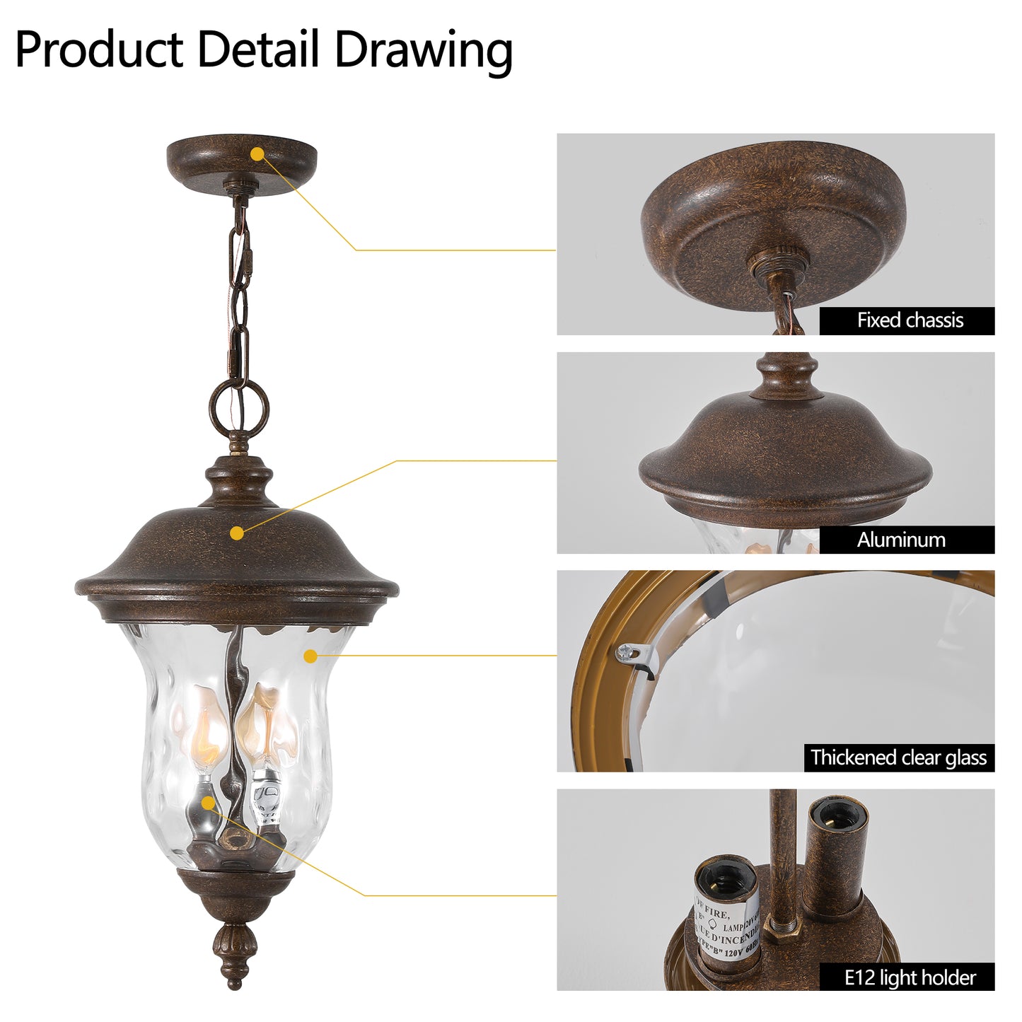 Rustic Outdoor Hanging Lantern - Weatherproof Vintage Pendant Light