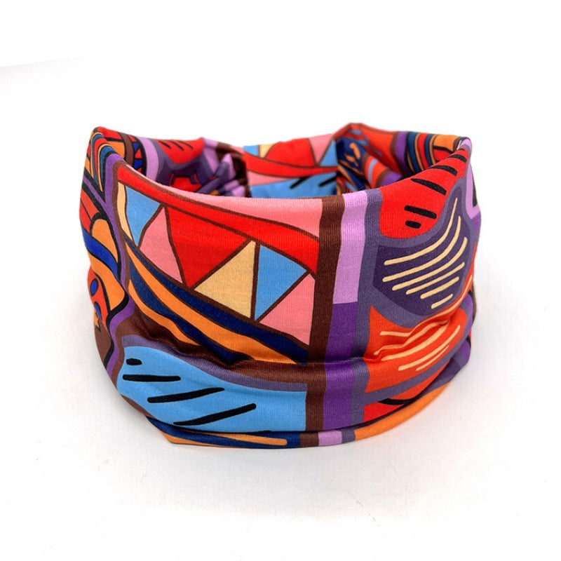 Wide-Brimmed Yoga & Cycling Headband with Printed Pattern - Bohemian Style