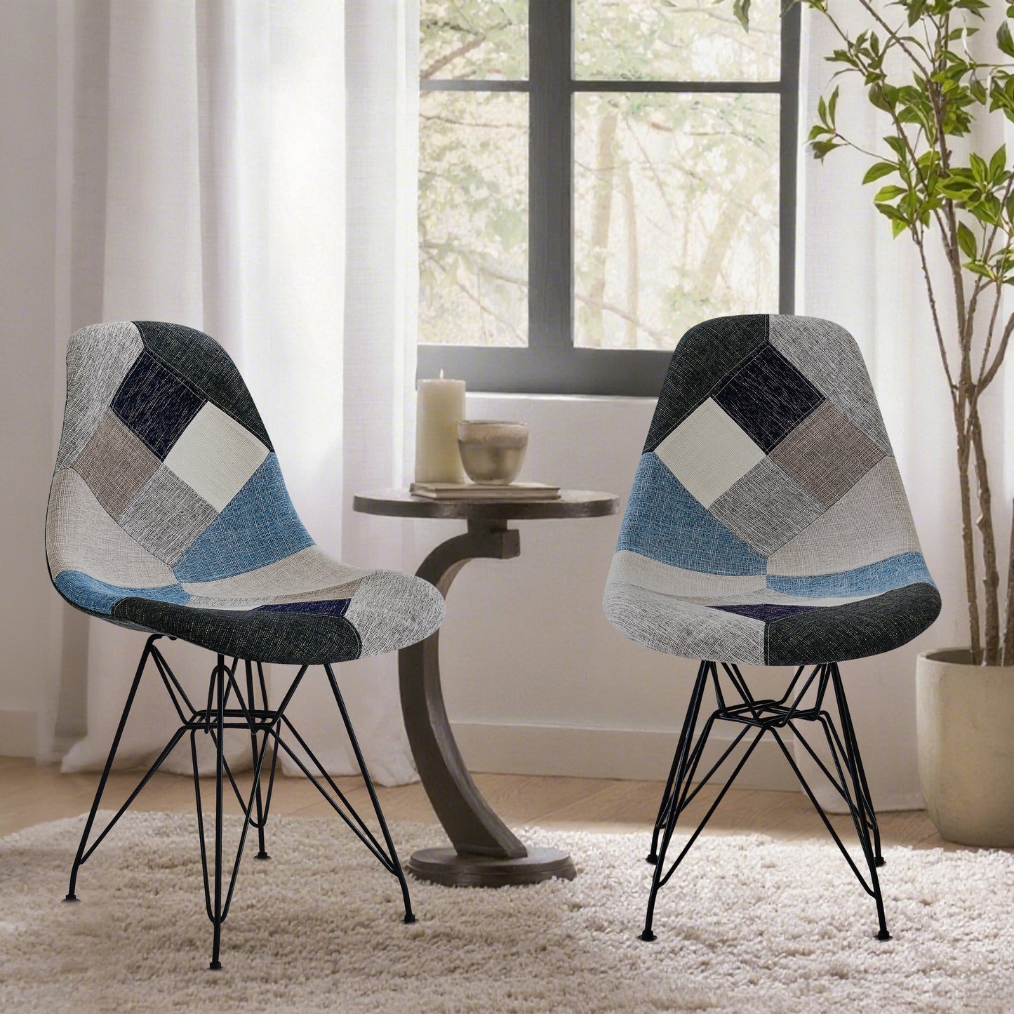 Patchwork Accent Chair Bohemian Style Fabric With Chromed Legs