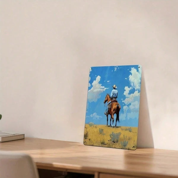Rustic Cowboy Metal Wall Decor - 12x8 Inch Sign for Home