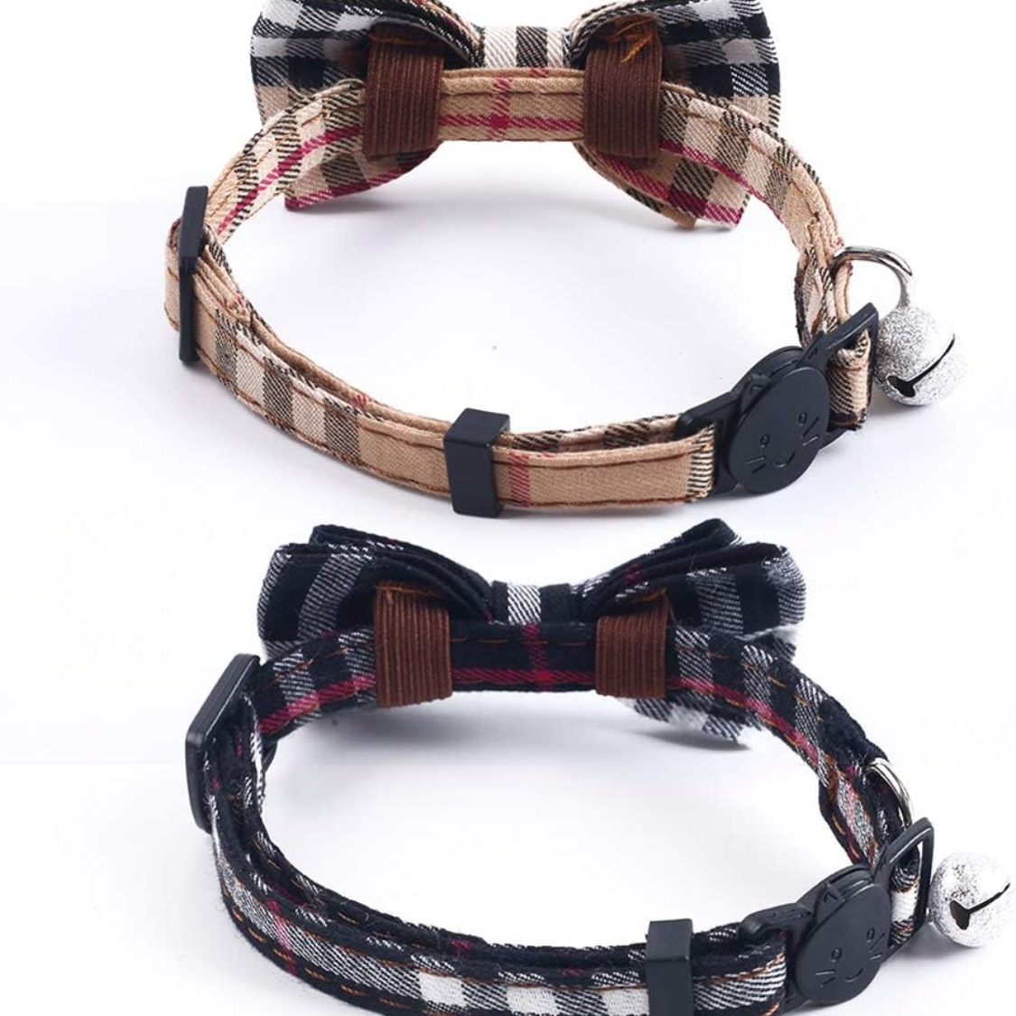 Cat Collars Breakaway 2 Pack with Removable Bow Tie and Bell - Plaid Style, Adjustable for Kittens and Cats