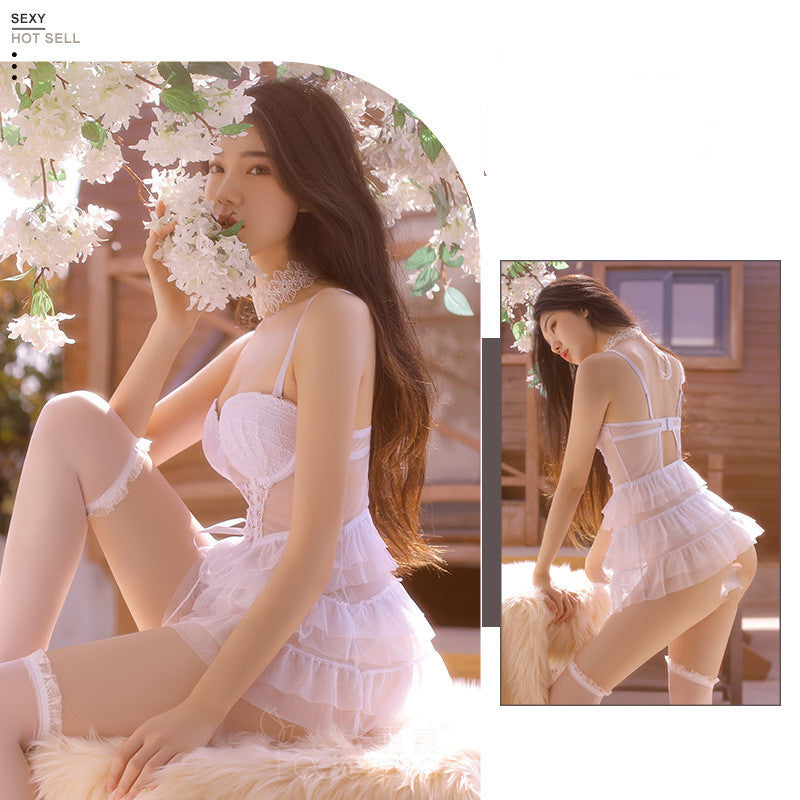 Women's Mesh Lace Body Shaping Dress with Cotton Pad - One Size Oversize
