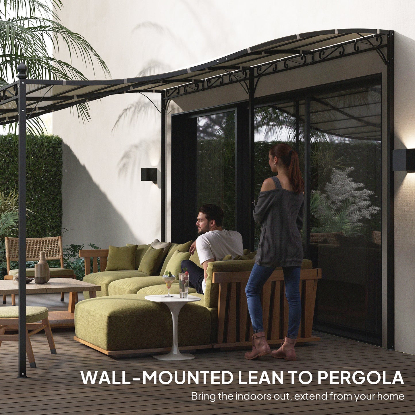 Outdoor Metal Pergola Canopy with Drainage Holes - Cream White