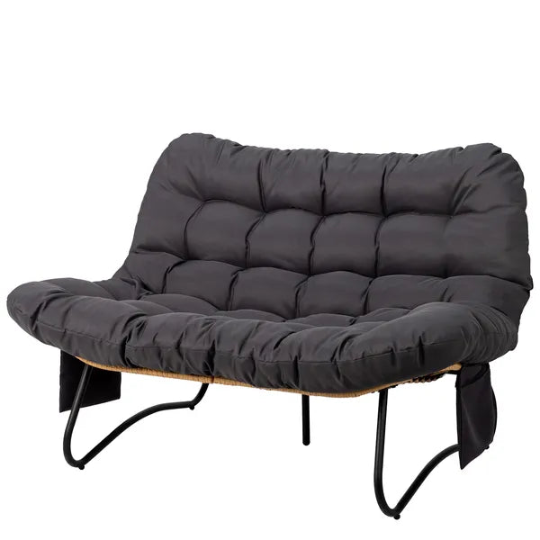 133×94×87cm 2-Seater Curved Wicker Loveseat With Magazine Pockets &