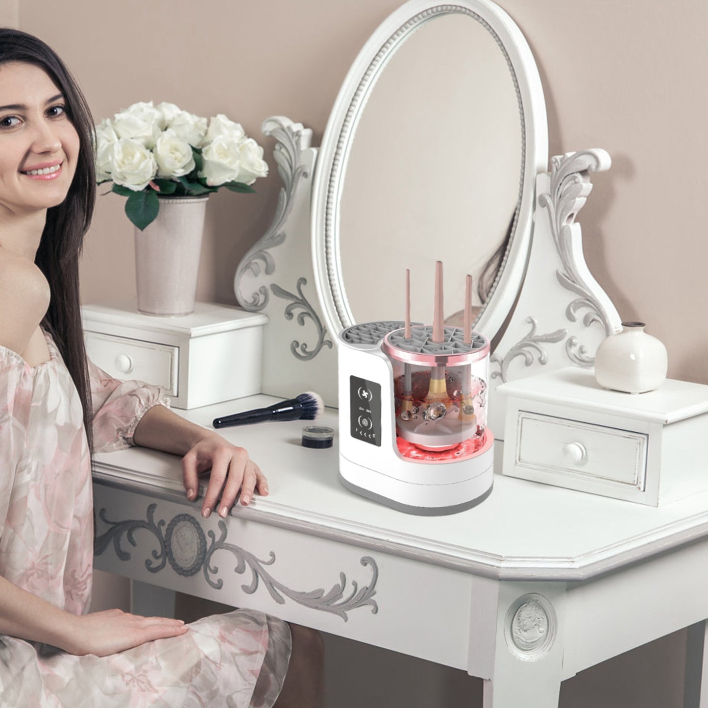 4-in-1 Automatic Electric Makeup Brush Cleaner & Dryer with UV Disinfection