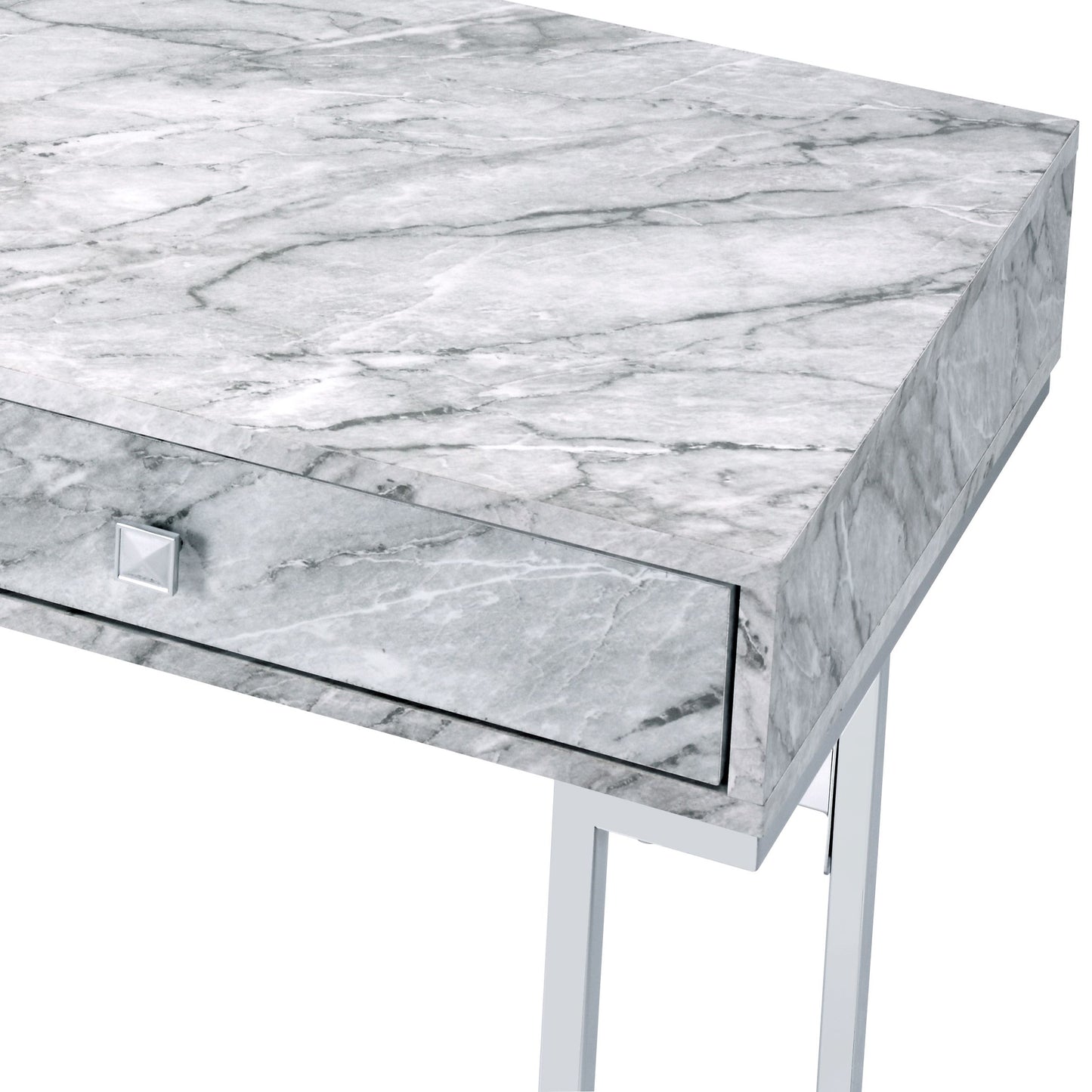 White Faux Marble Top Writing Desk with Chrome Finish