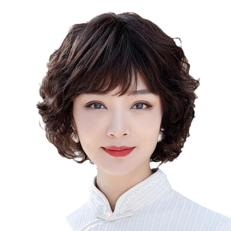 Full-Head Short Curly Human Hair Wig for Women - Fluffy & Breathable