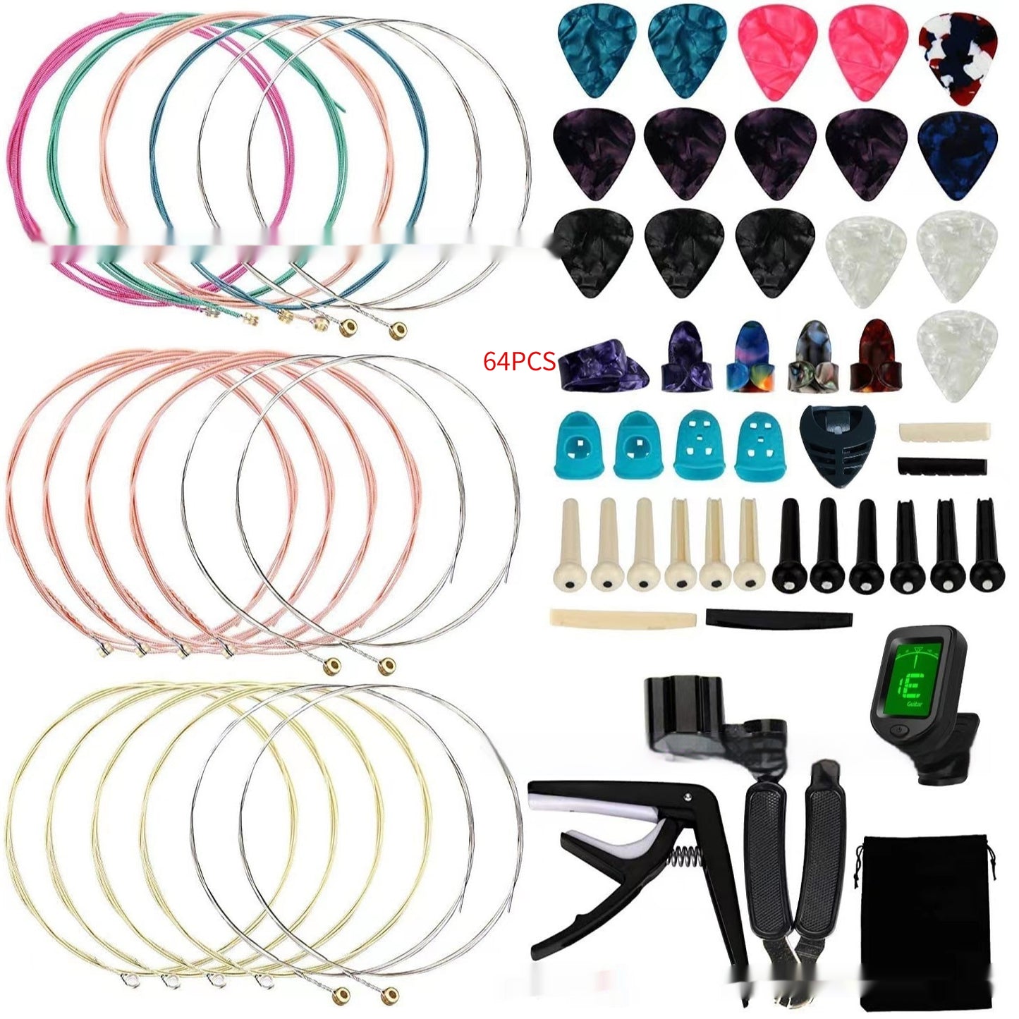 Guitar Accessory Set with Picks, String Nails & Pillow - Multiple Colors