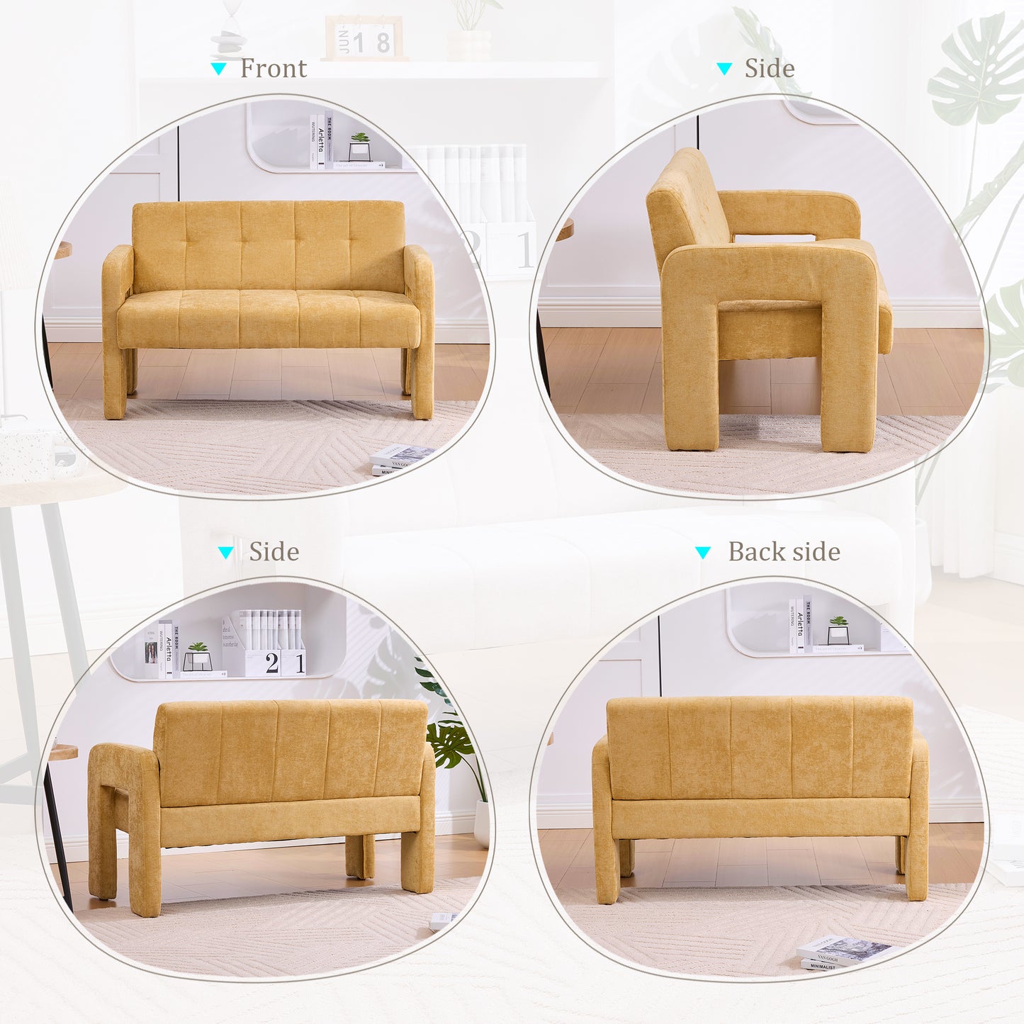 Compact Upholstered Double Armchair Sofa - Yellow