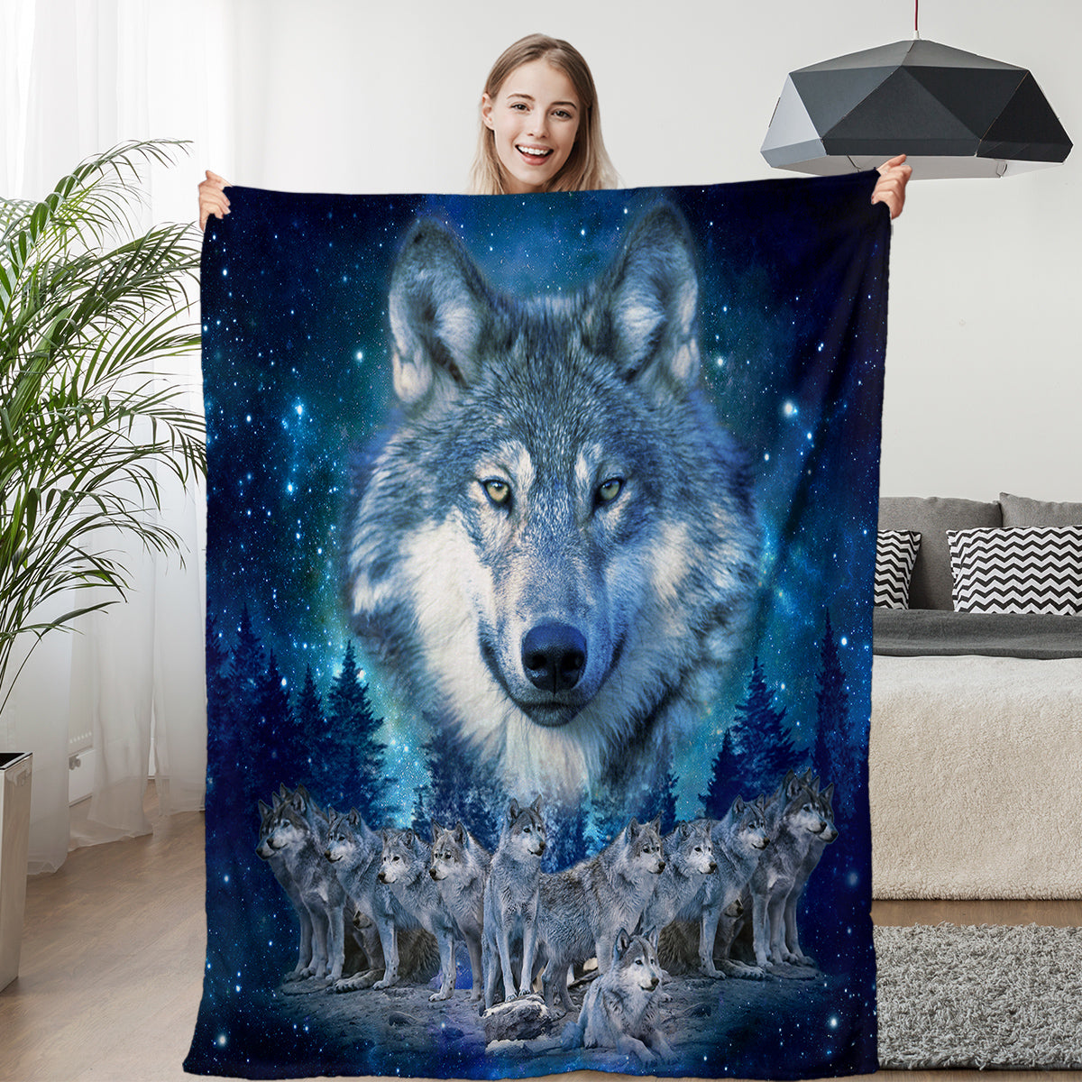 Starry Wolf Pack Flannel Sofa Blanket - Soft Warm Home Use Bedding Set