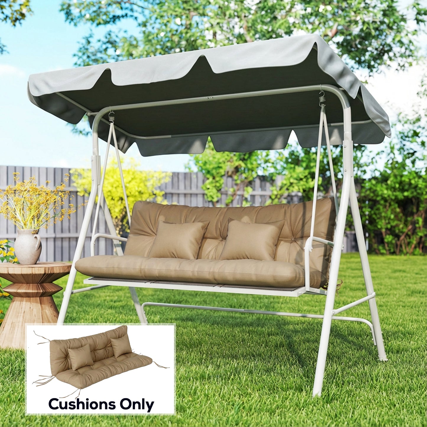 4-Piece Patio Chair Cushion Set with Ties - Khaki
