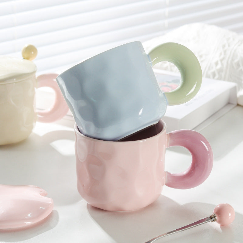 Cute Cartoon Ceramic Mug with Lid and Spoon - Multiple Colors & 500ml