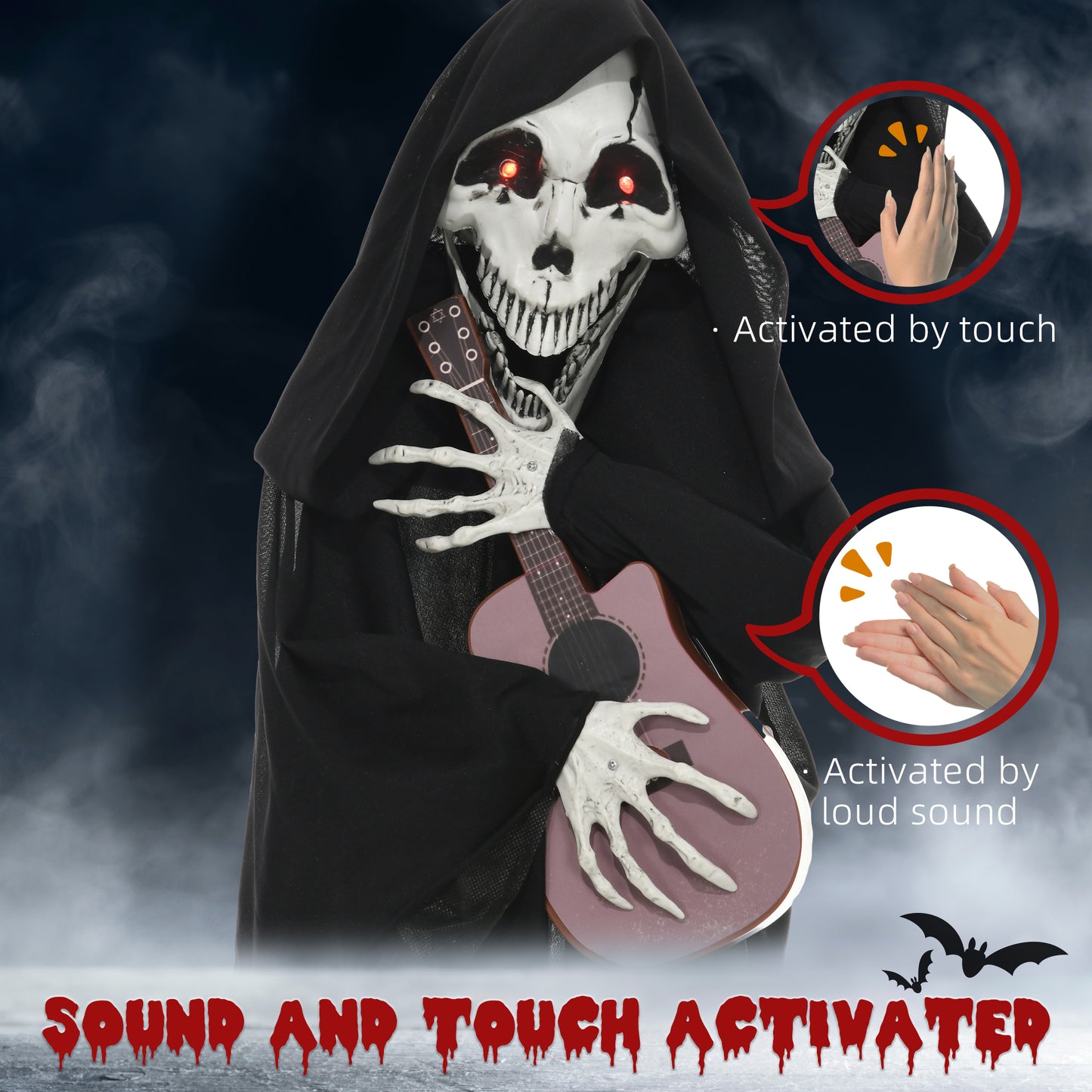 Guitar-Playing Grim Reaper Halloween Decoration - Animatronic