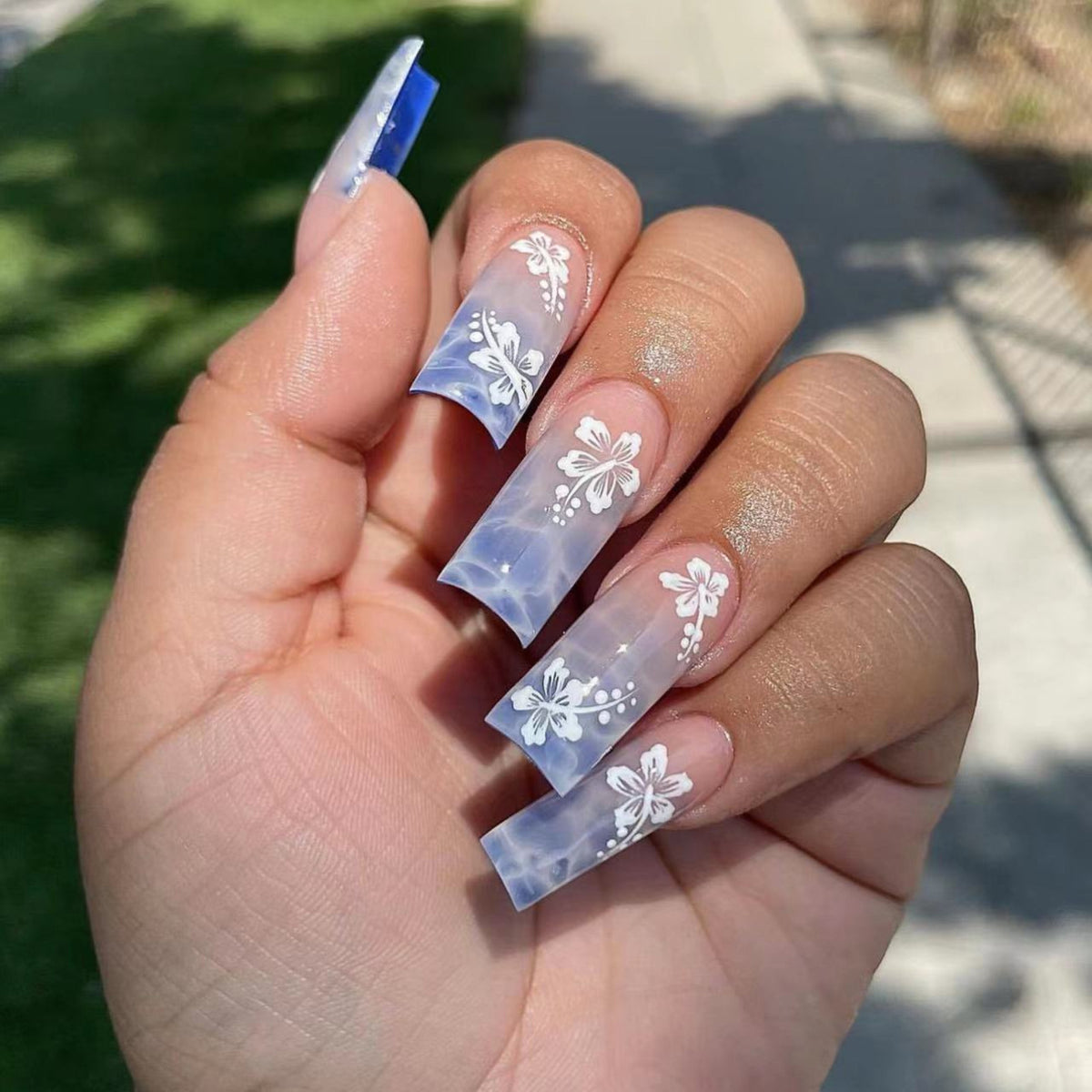 Summer Sea Blue Gradient Rectangle Nail Stickers for Nail Art