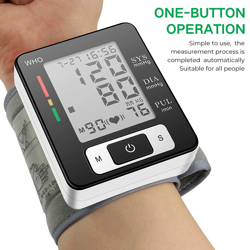 Automatic Wrist Blood Pressure Monitor with Adjustable Cuff and Memory