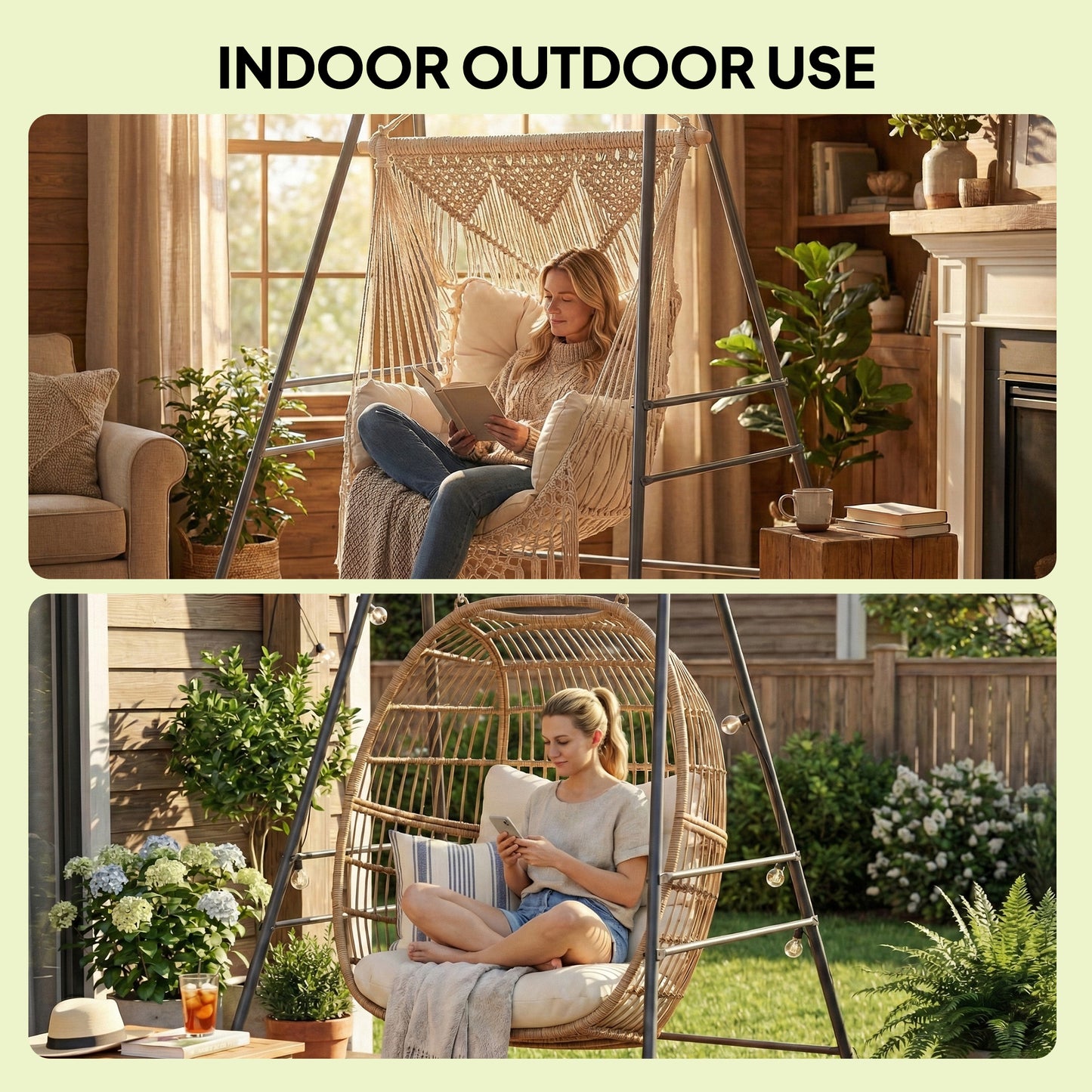 Hammock Chair Stand for Indoor & Outdoor Use - Gray, 330 lbs Capacity