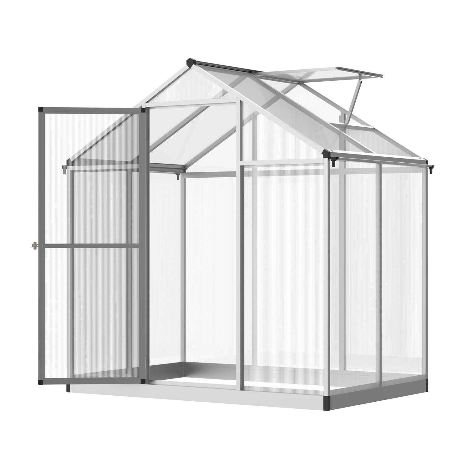 Walk-In Polycarbonate Greenhouse 4x6 ft with Roof Vent - Outdoor Garden Shelter