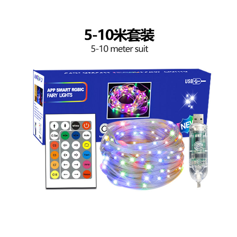 Outdoor RGB LED Rope Lights with Remote Control - 200 LEDs, Plug-In, Durable String Lighting