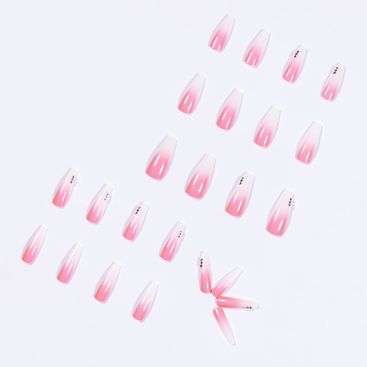 Gradient Rhinestone Nail Stickers Set - 24 Pieces for Nail Art