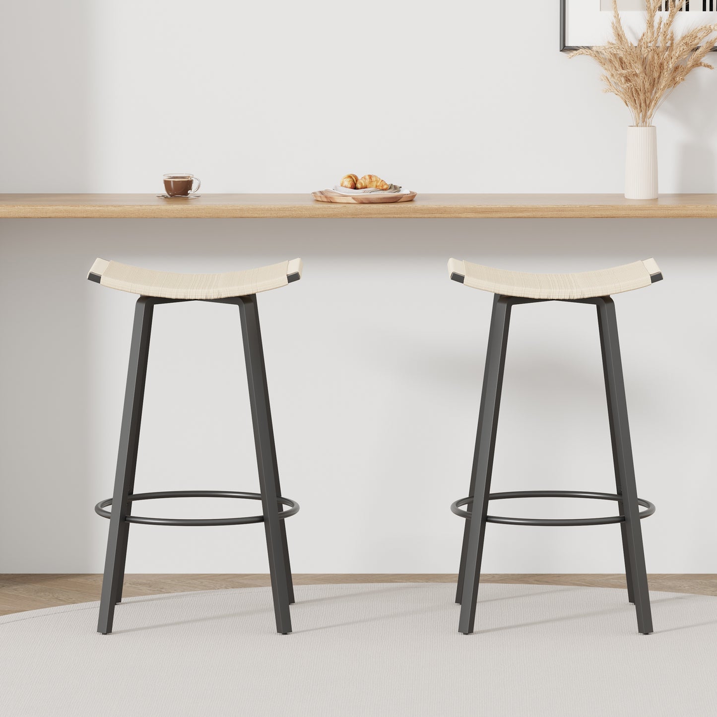 Backless Counter Height Bar Stools Set of 2 - Creamy White