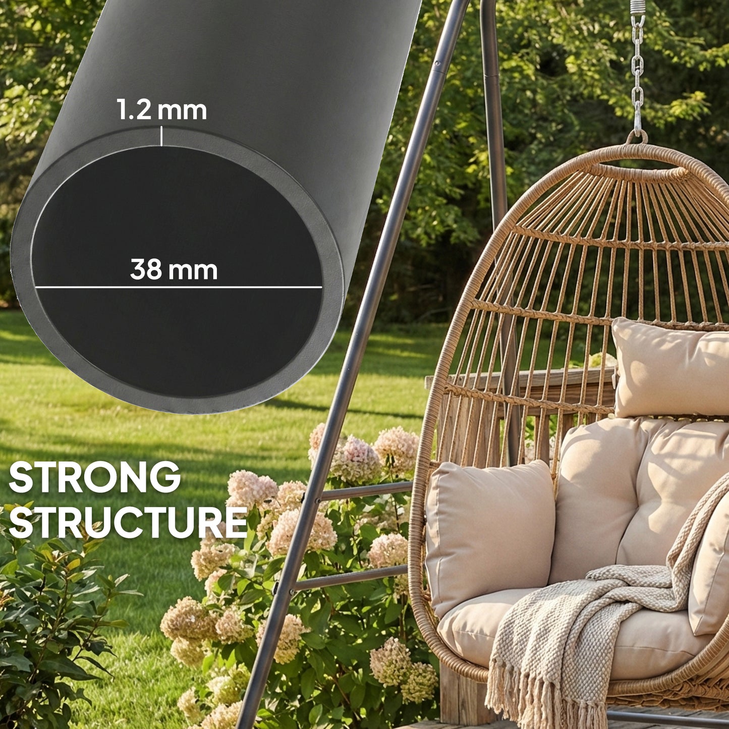 Hammock Chair Stand for Indoor & Outdoor Use - Gray, 330 lbs Capacity