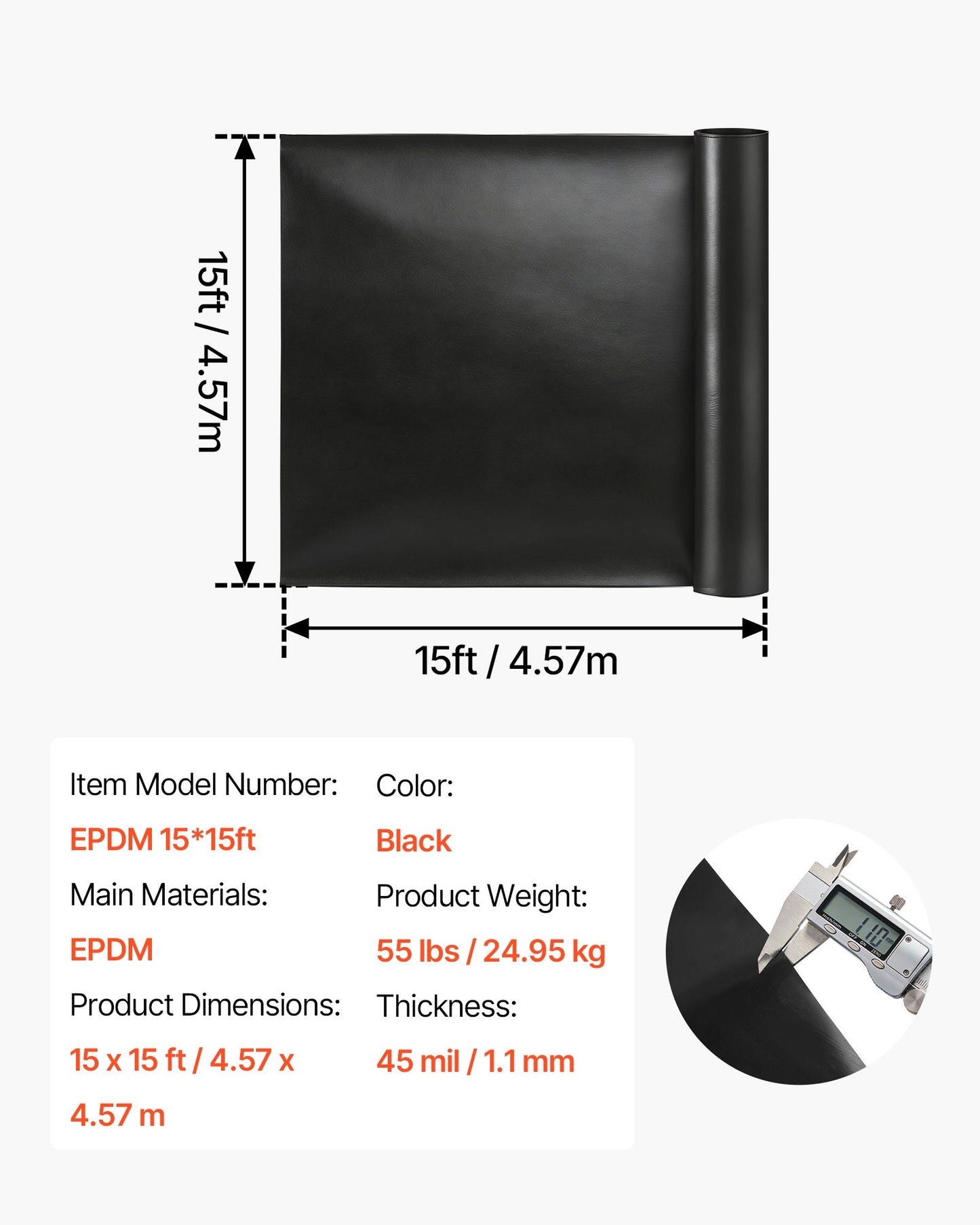 15x15 Ft Pond Liner 45 Mil EPDM Rubber Fish Pond Water Garden Waterproof
