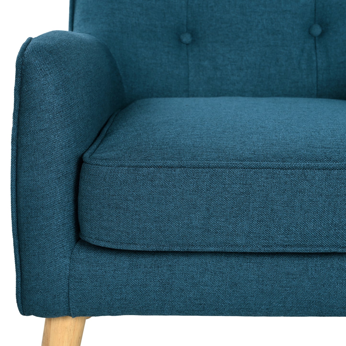 Mid-Century Modern Blue Accent Chair - Tufted Fabric with Wood Legs