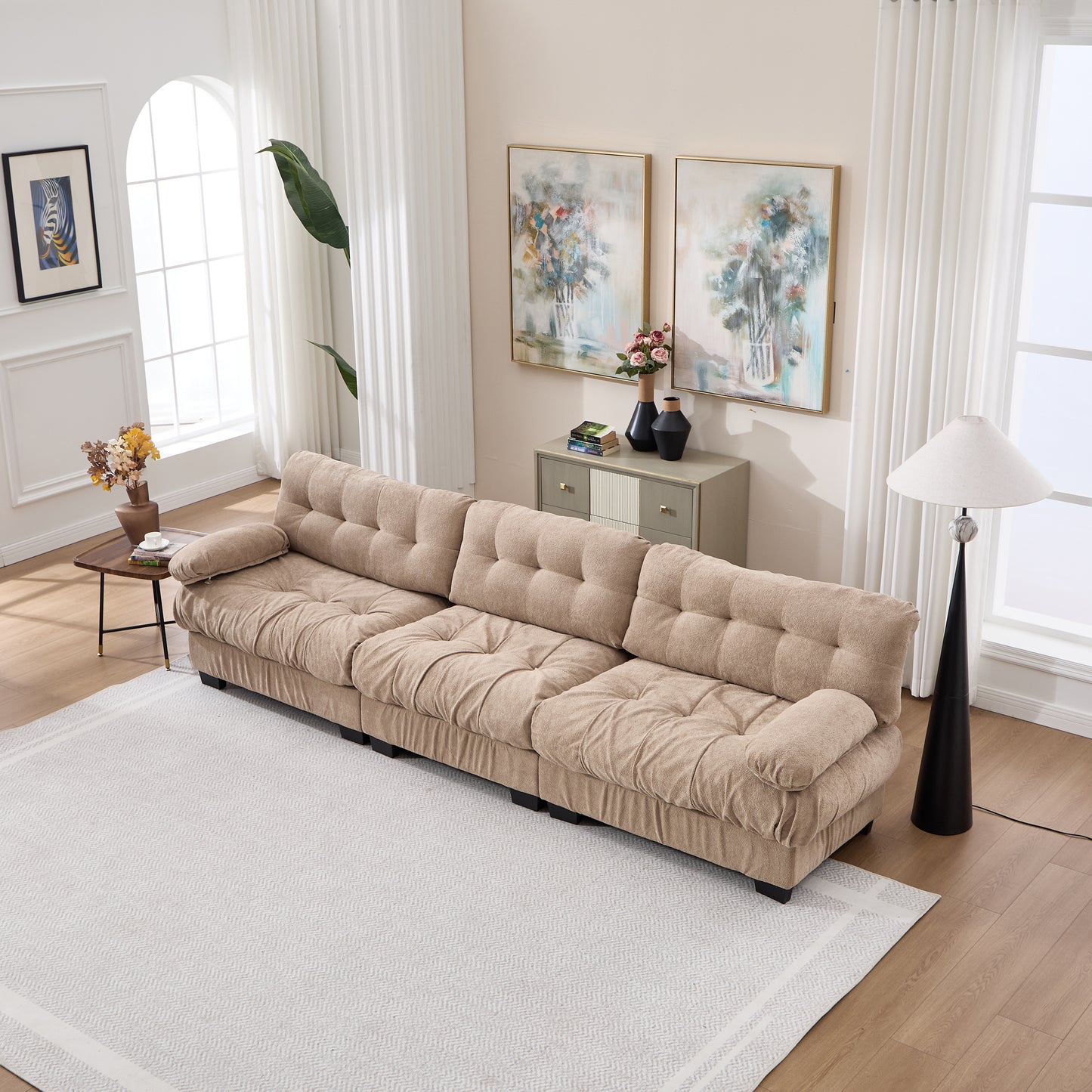 Modular Sectional Sofa - Light Brown Oversized Cloud Couch with 5 Pillows