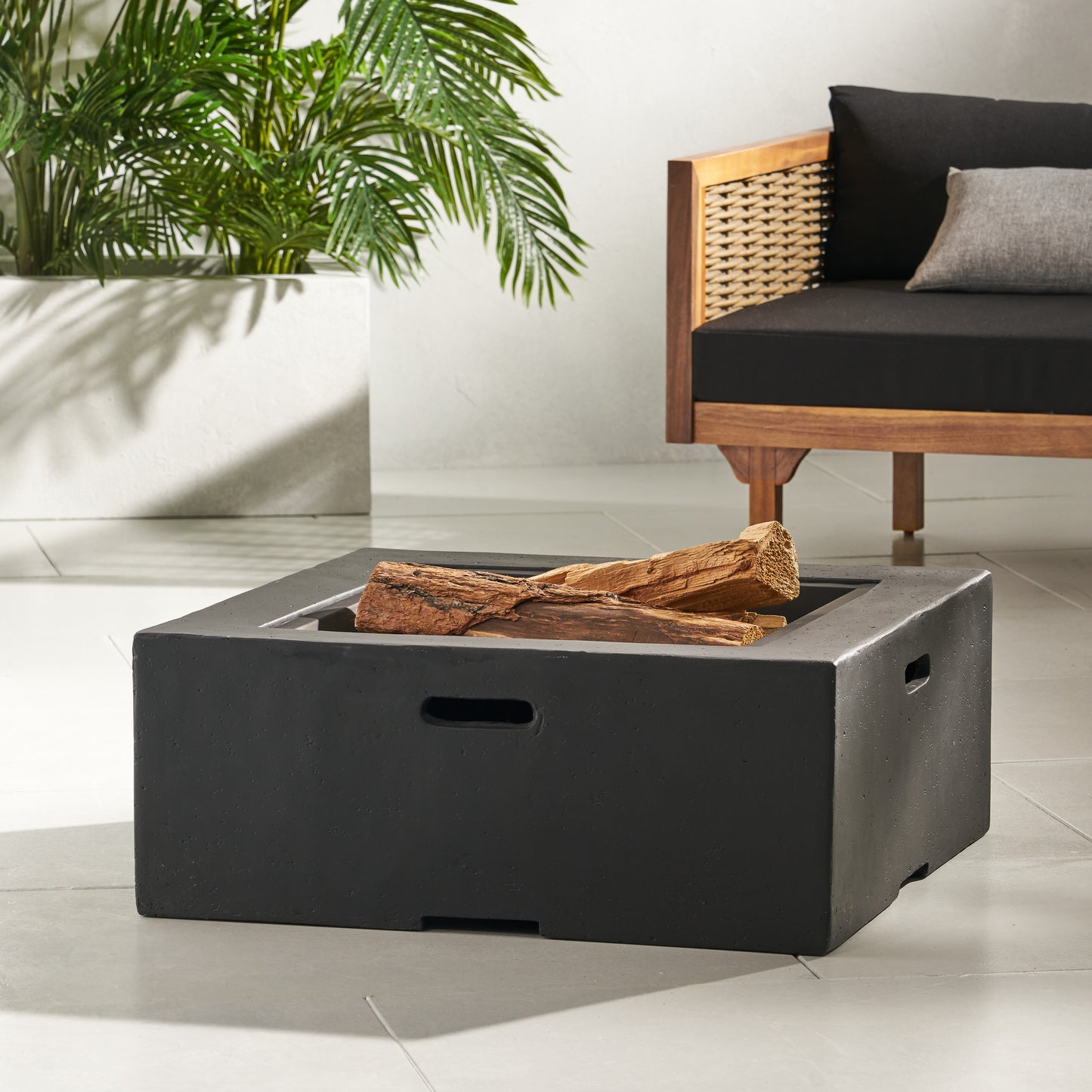 Outdoor 29 Square MgO Wood- Burning Fire Pit, Dark Gray
