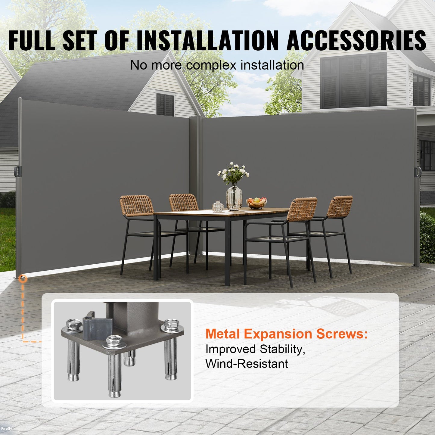 Retractable Aluminum Side Awning 71x236 Inches for Patio Garden Gray