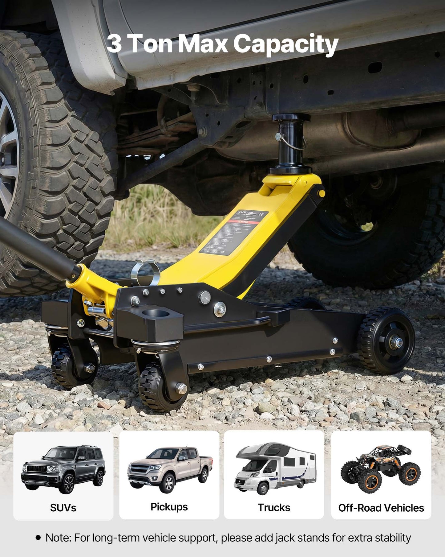 3 Ton Hydraulic Floor Jack with Dual Pistons and Quick Lift - Aluminum & Steel