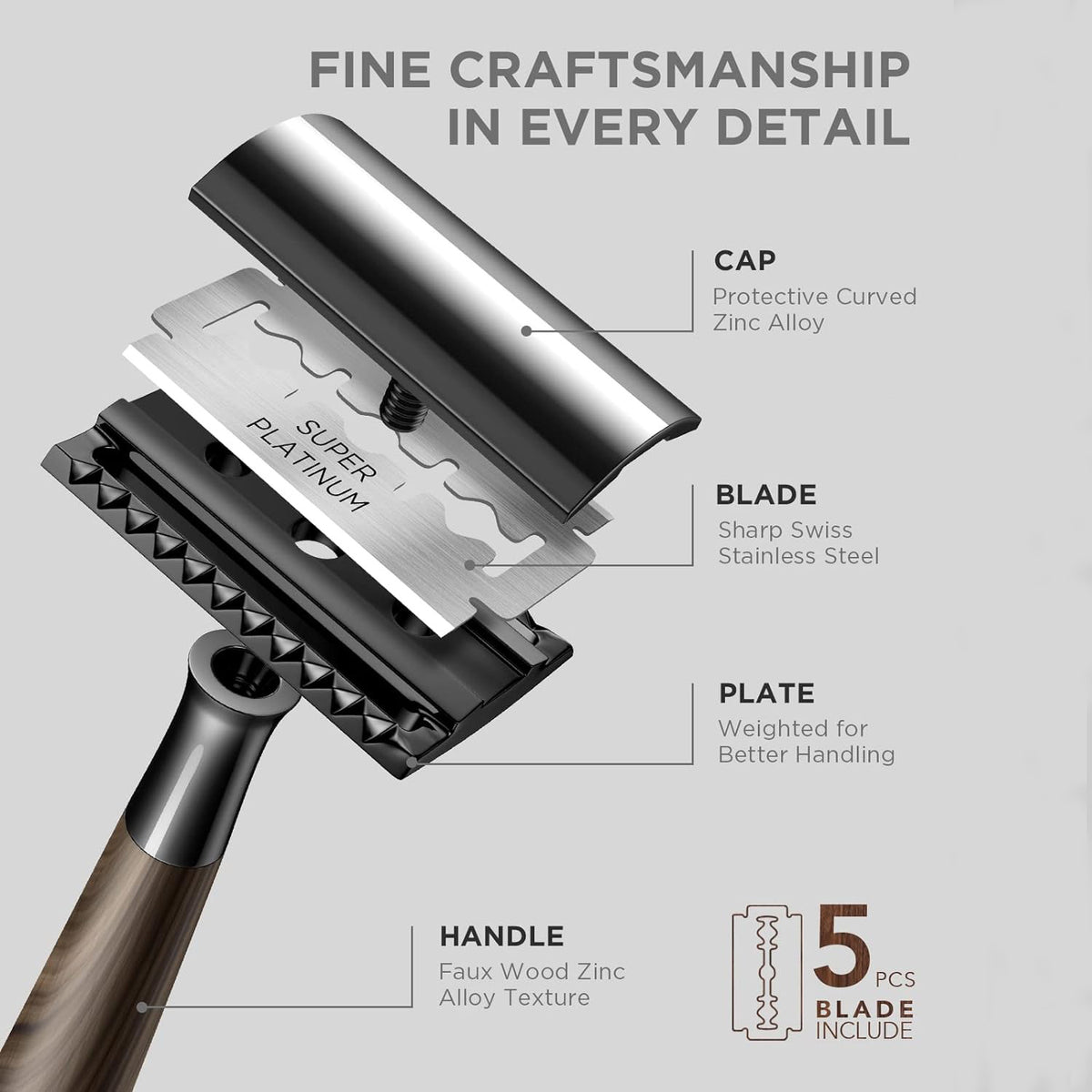 Men's Safety Razor with Wooden Handle