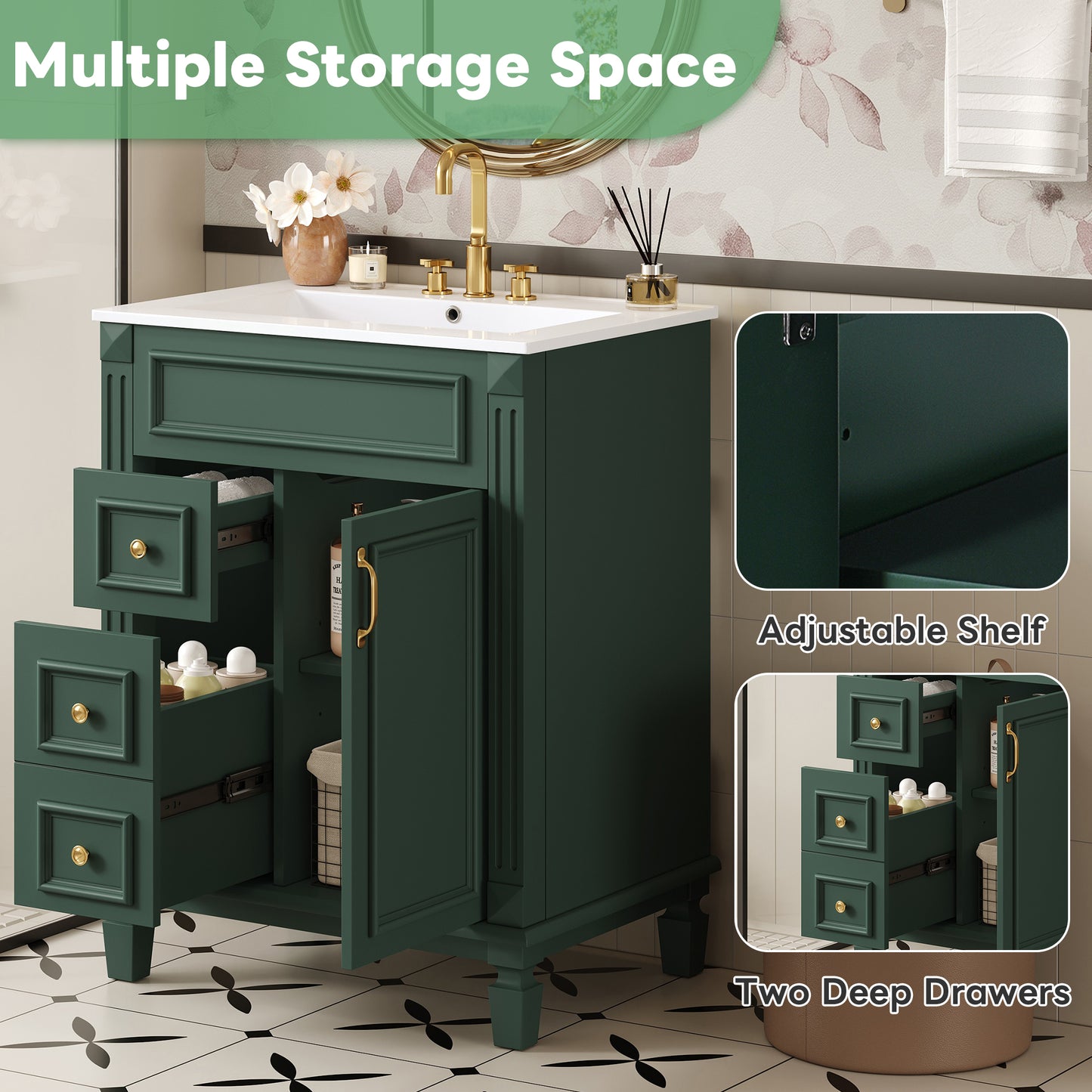 24 Bathroom Vanity With Ceramic Sink, Small Sink Cabinet, Modern