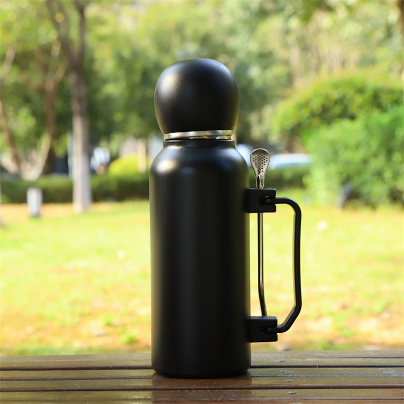 Portable Insulated Travel Mug with Straw and Spoon - Leakproof, Keeps Drinks Hot or Cold