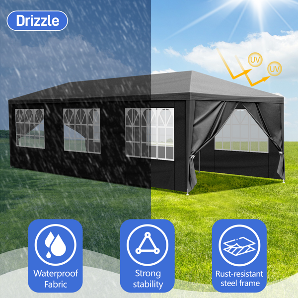 10x30ft Waterproof Outdoor Party Tent with Removable Sidewalls for Events Black