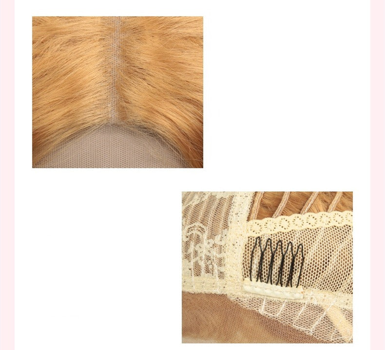 Curly Lace Wig with Oblique Bangs - Yellow