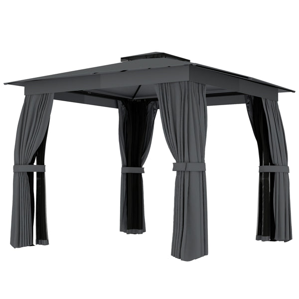 Double-Tier Outdoor Gazebo with Netting and Curtains