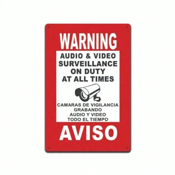 Bilingual Security Warning Sign - Metal CCTV Surveillance Alert
