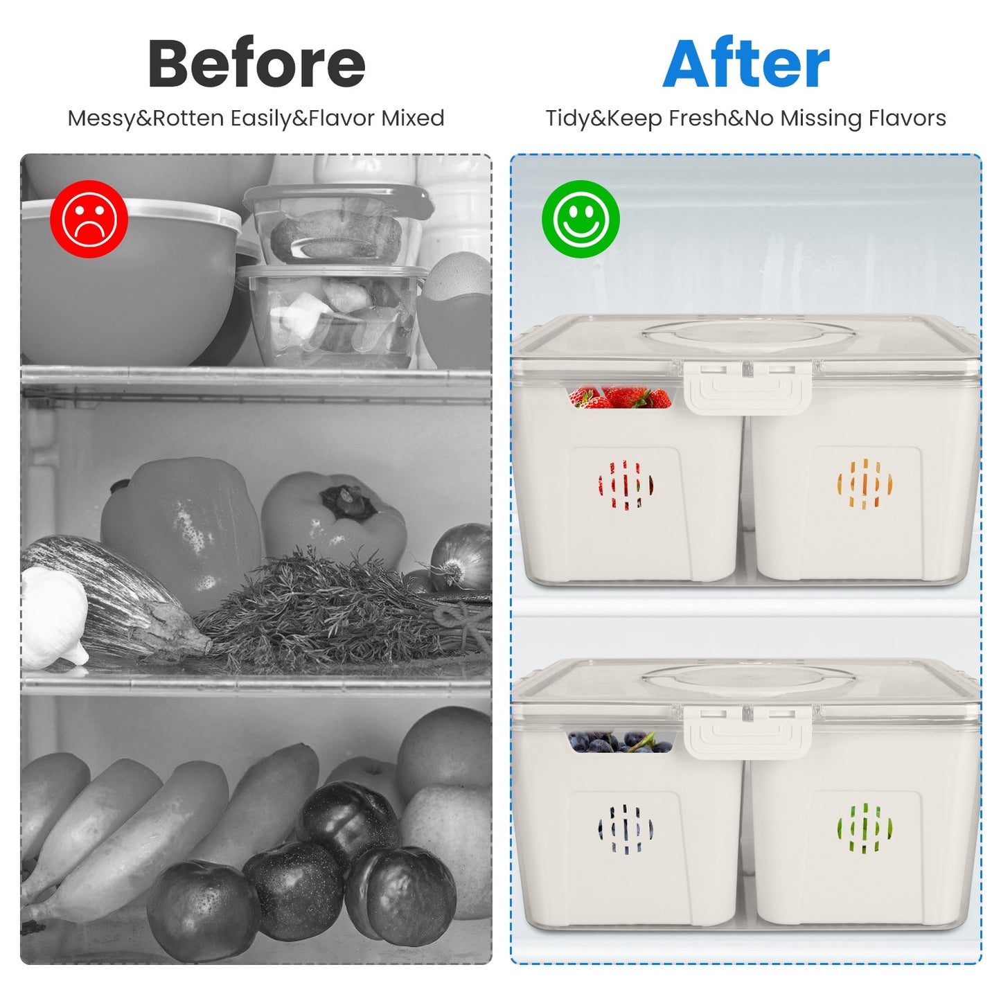 2-Pack Airtight Fruit Storage Containers with Colanders