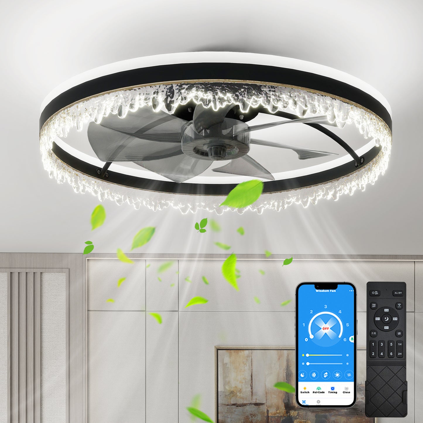 Modern LED Ceiling Fan with Light - 24" Dimmable, Remote Control, Quiet Design