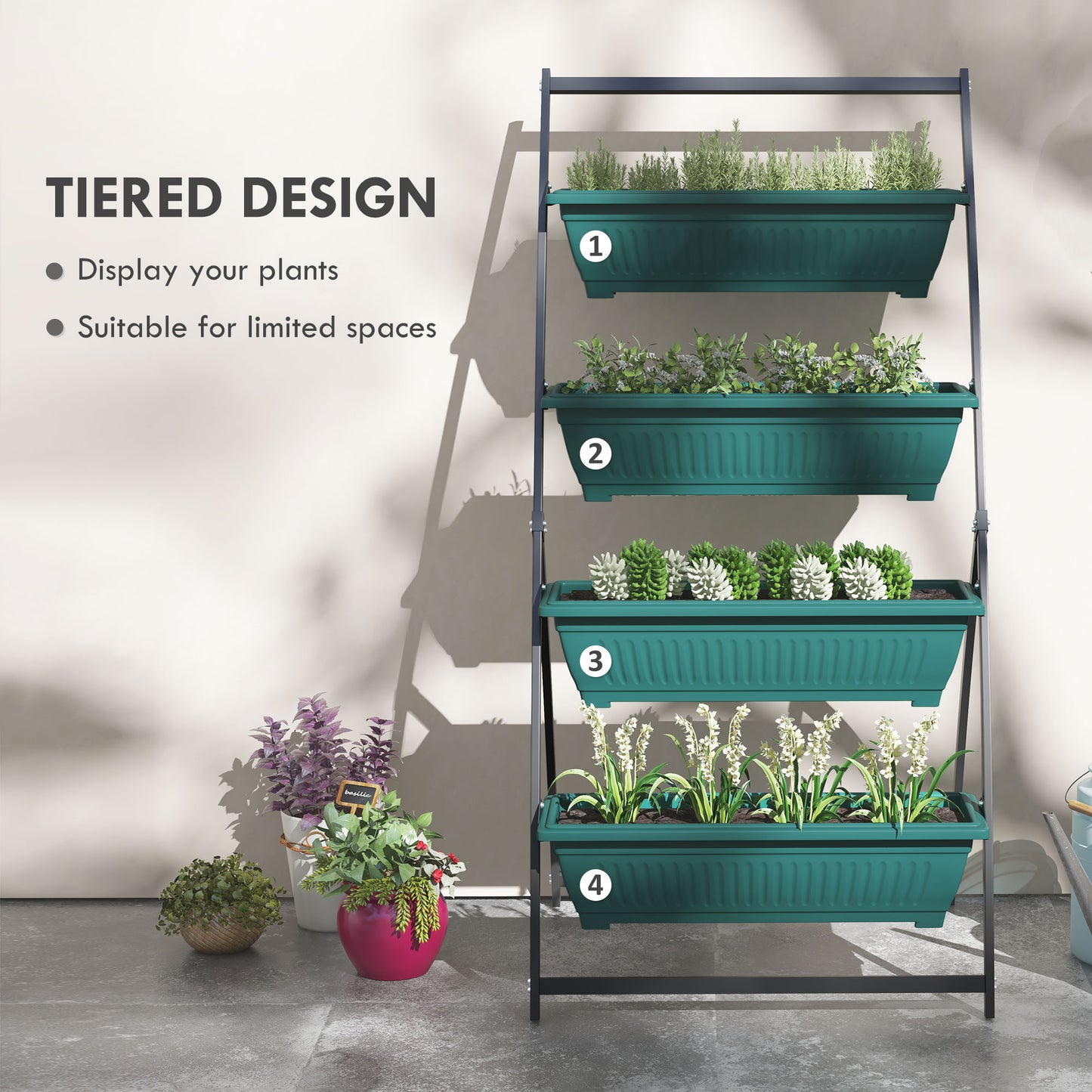 Vertical Garden Planter Stand with 4 Stacked Boxes for Outdoor & Indoor Use - Green