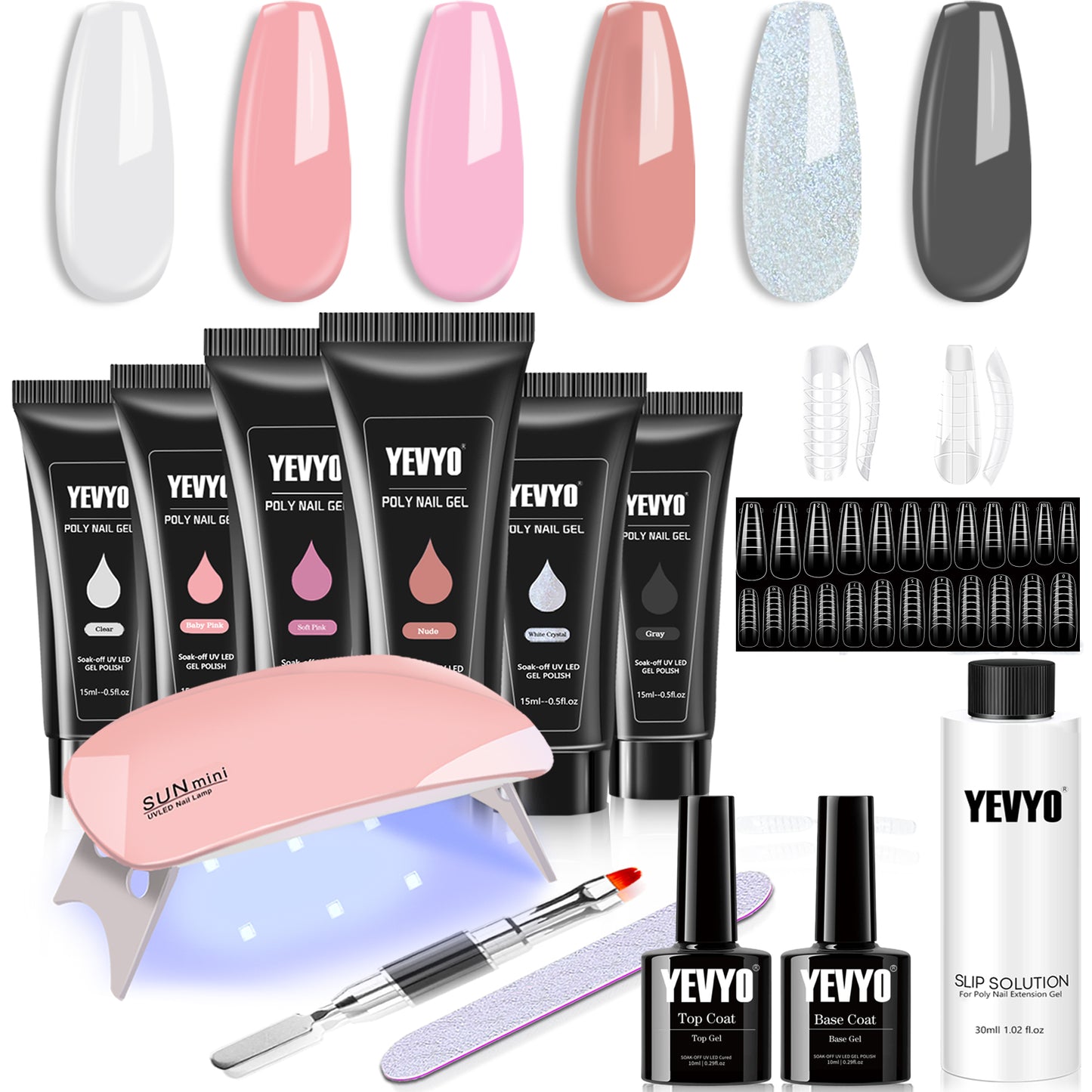 6-Color Poly Gel Nail Extension Kit with UV LED Lamp and Manicure Tools