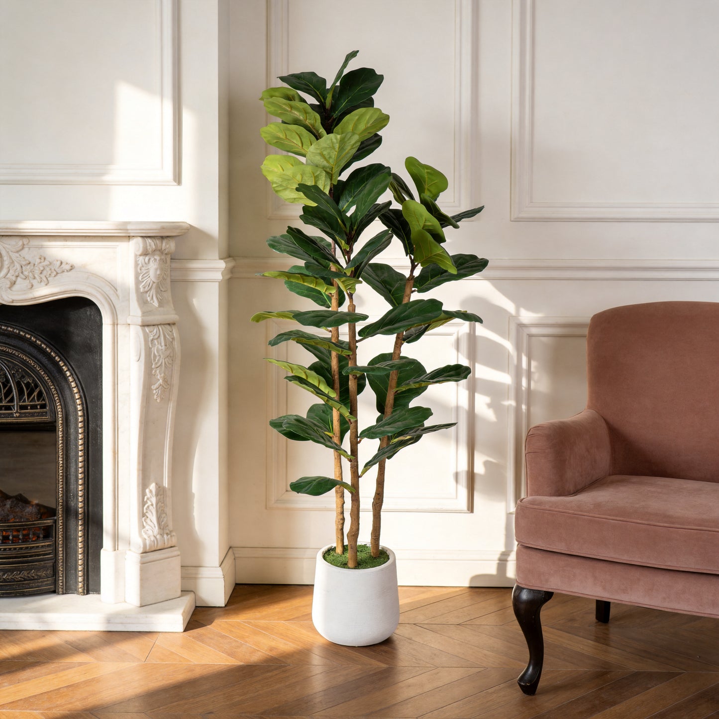 Artificial Fiddle Leaf Fig Tree in White Pot - 63 Inches