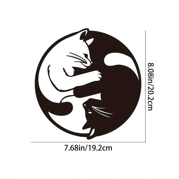 Yin Yang Cat Silhouette Wall Art - Aluminum Home Decor