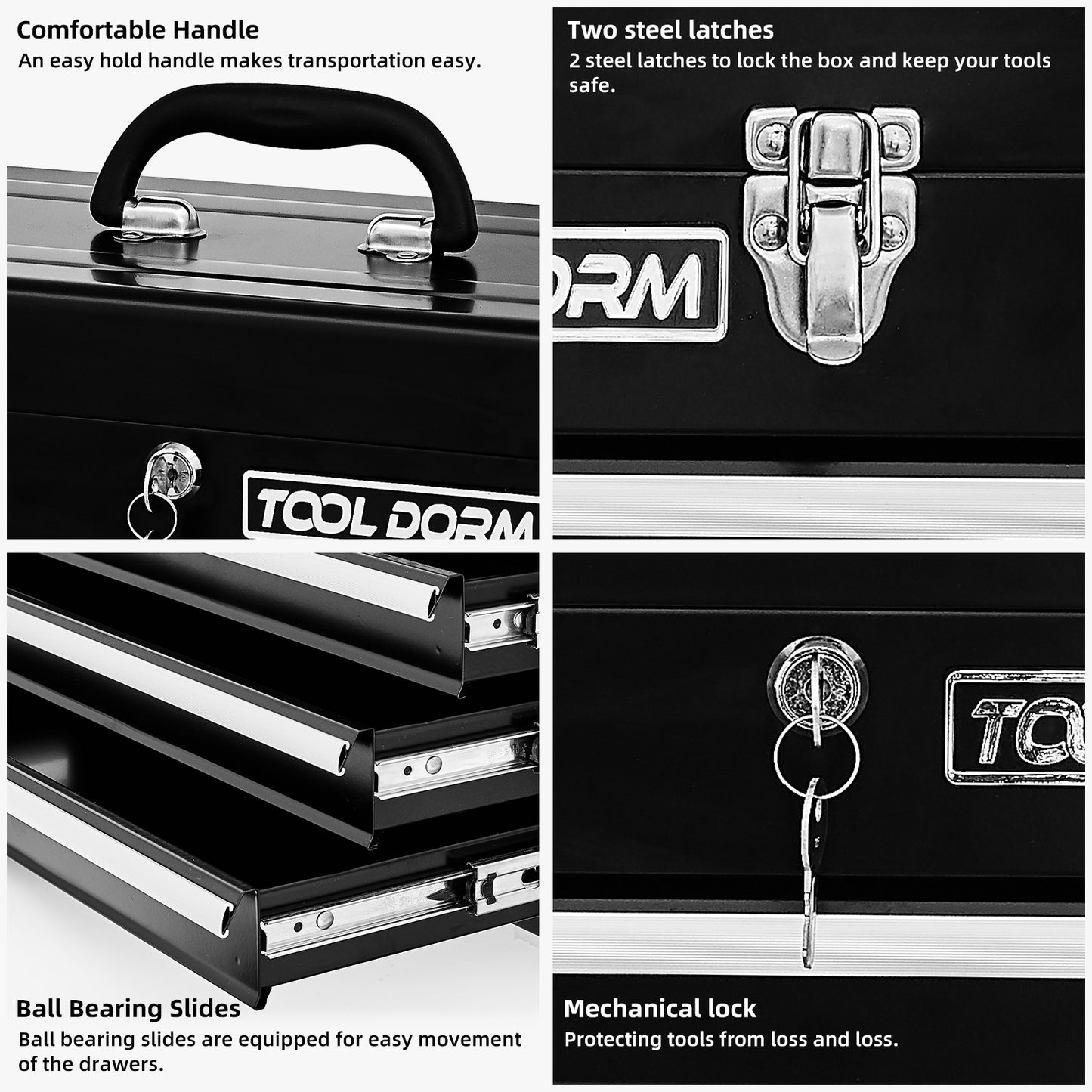 20.3-Inch Metal Tool Box with Drawers, Lockable Steel Chest for Garage and Workshop