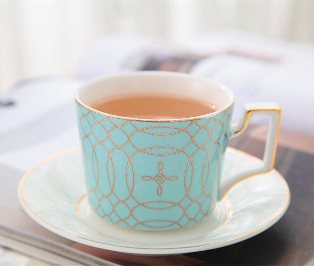 British Style Bone China Coffee Cup Set with Teapot and Saucers - Modern Design
