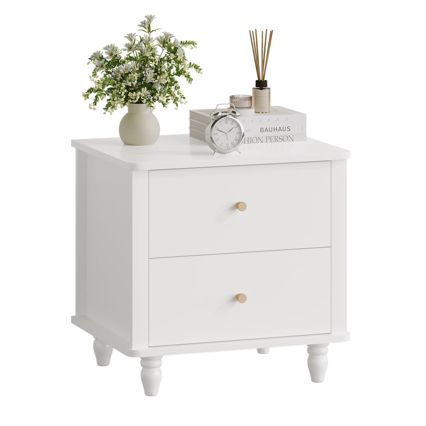 Modern White 2-Drawer Nightstand - MDF Bedside Table
