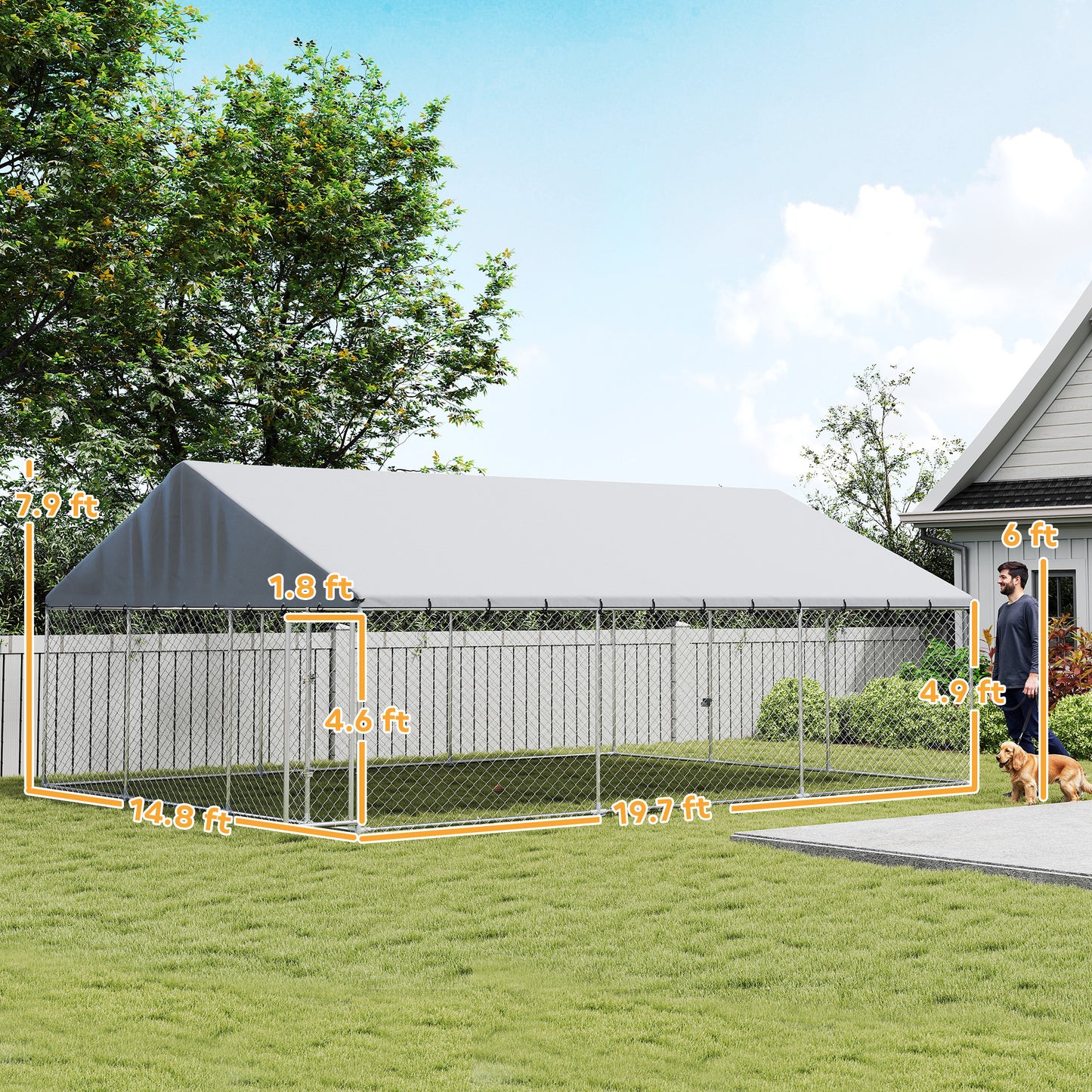 Heavy Duty Outdoor Dog Kennel with Waterproof Roof and Secure Latches - 20x15x8 ft