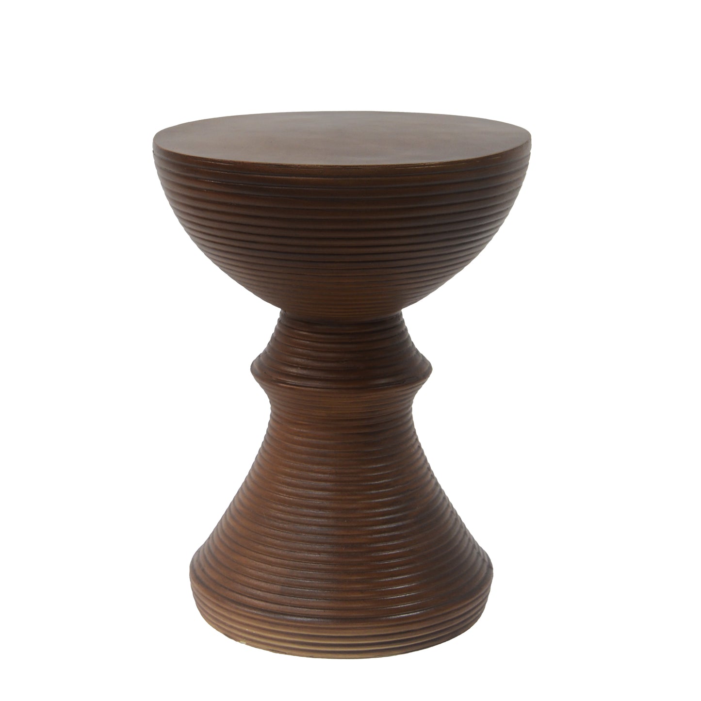 16 Ribbed Brown Concrete Outdoor Side Table With Hourglass Design